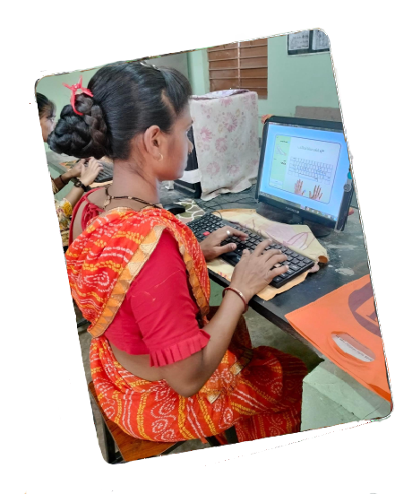 Woman learning computer skills at Maha Shakti Seva Kendra Bhopal